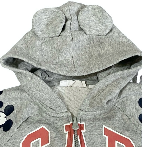 Baby Gap x Disney Mickey Mouse Hoodie Toddler 2T Gray Zip Up Sweatshirt w/ Ears - Picture 4 of 8